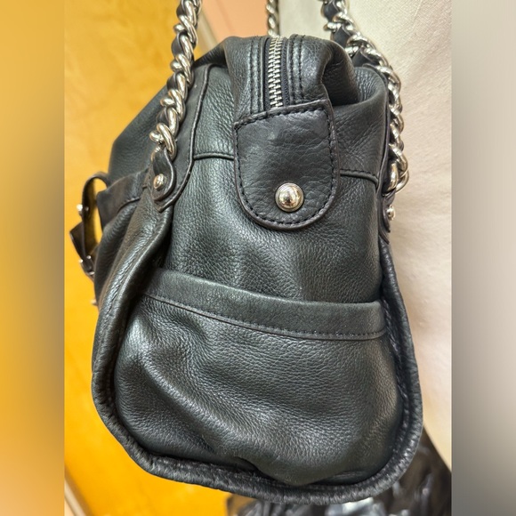 B. Makowsky Black Leather Satchel Leopard Interior - Picture 6 of 10